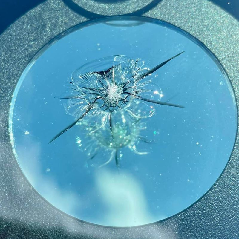 Parabrisas dañado antes de reparación